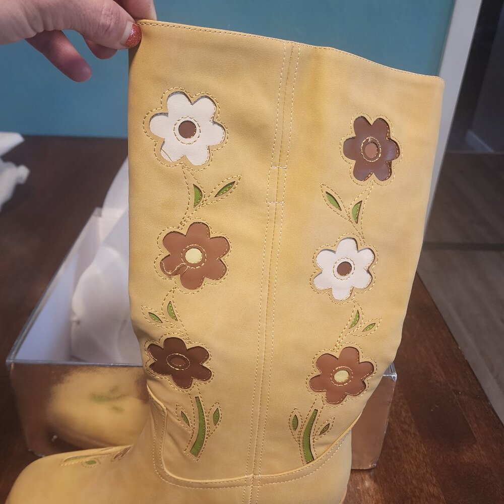 Cute brand new yellow floral boots